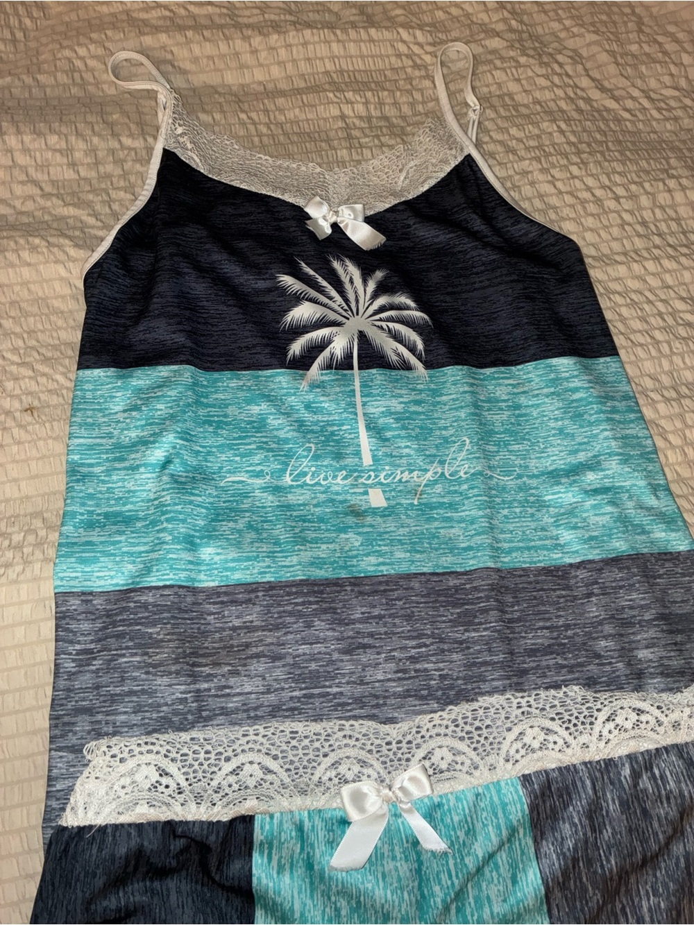 Simple Teal & Navy Striped Lace-Trim Bodysuit
